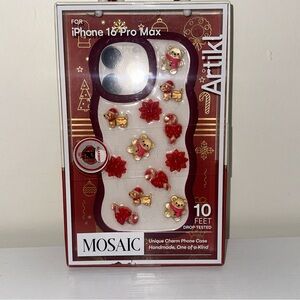 Artiki Mosaic Charm Case for iPhone 16 Pro Max - Red and Gold